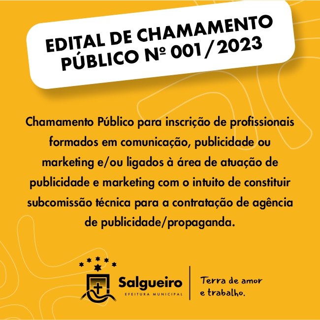 Chamamento Público para constituir subcomissão técnica para a contratação de agência de publicidade/propaganda.
